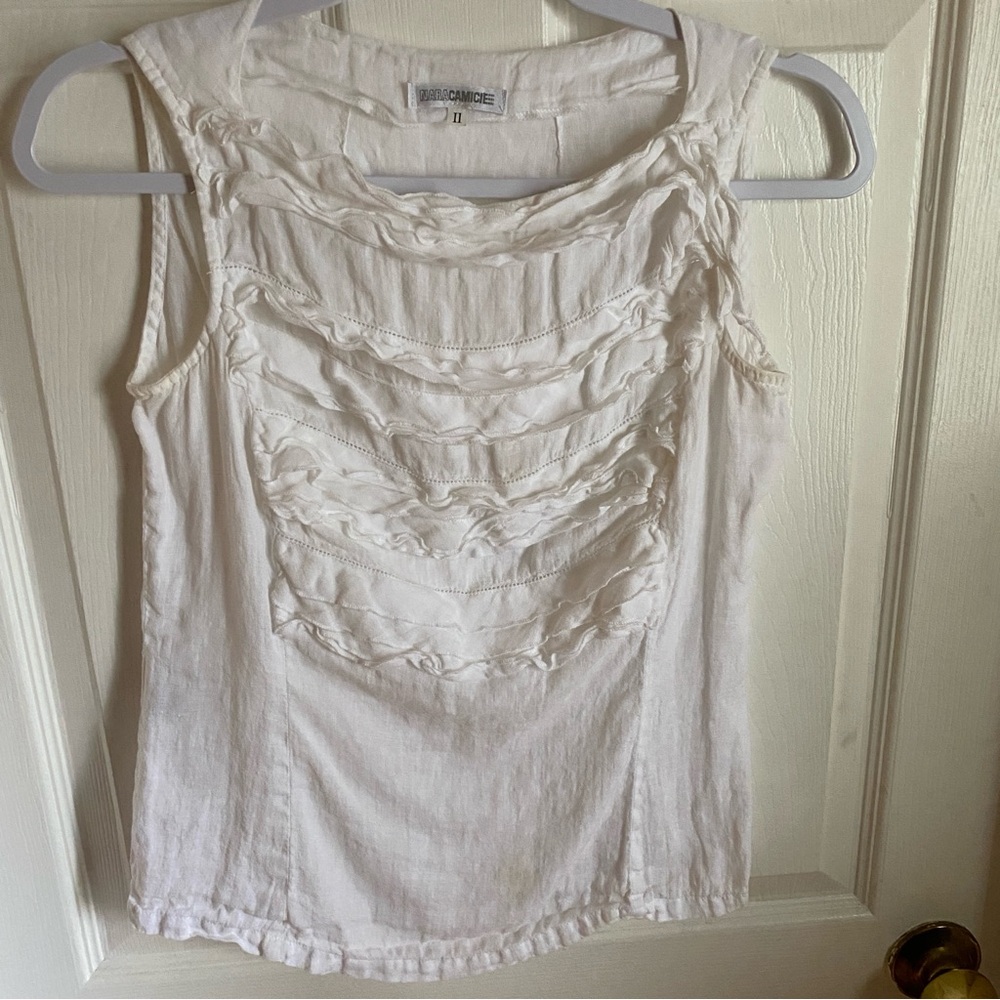 Naracamicie II White Linen Ruffle Tank Top XS